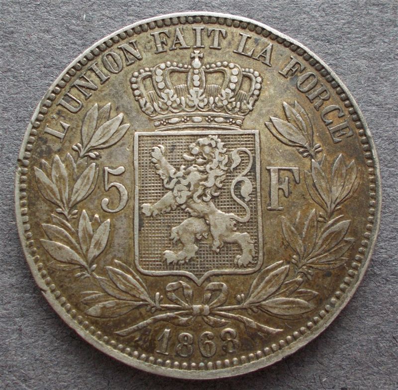 1868-Belgium-5-Francs